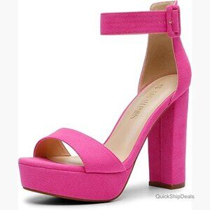 Faux Suede Platform Heel Sandals with Ankle Strap and Open Toe